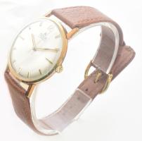 Doxa mechanikus karóra, másodpercmutatós, szép számlappal, bőr szíjjal, működik, d: 33 mm