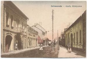 Csíkszereda, Miercurea Ciuc; Apaffy Mihály utca, Czáka Béla üzlete, Hutter szálloda. Vasúti levelezőlapárusítás 7920. / street, shops, hotel (EK)