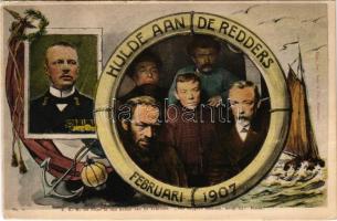 1907 Hoek van Holland, Hook of Holland; Hulde aan de Redders Februari 1907. Hendrik van Mecklenburg-Schwerin. Die dappere mannen, leven zij! / Tribute to the Rescuers February 1907, Prince Henry visited the rescuers. Z.K.H. No. 8. litho (EK)