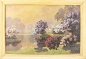 Kárpáthy László (1900-?): Kastélypark. Olaj, vászon. Jelzett. Dekoratív, sérült fakeretben. 60×80 cm.