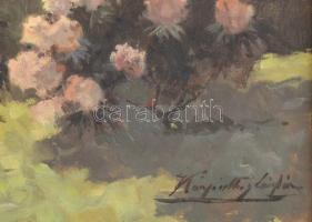 Kárpáthy László (1900-?): Kastélypark. Olaj, vászon. Jelzett. Dekoratív, sérült fakeretben. 60×80 cm