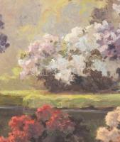 Kárpáthy László (1900-?): Kastélypark. Olaj, vászon. Jelzett. Dekoratív, sérült fakeretben. 60×80 cm