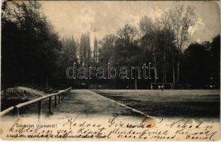 1908 Budapest IV. Újpest, Sporttelep, focipálya. Salgó-féle könyvnyomda és könyvkereskedés kiadása (felületi sérülés / surface damage)