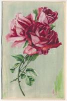 1920 Rózsa - kézzel festett selyemlap / Rose - hand-painted silk postcard