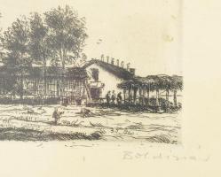 Boldizsár István (1897-1984), 2 db rézkarc: Nyári épületek és Kiskunsági tanya. Rézkarc, papír, mind...