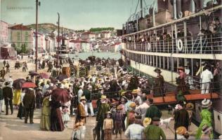 Mali Losinj (Lussinpiccolo) pier with steamship (Rb)