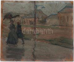 Olvashatatlan jelzéssel: Sétálók. Olaj, karton, 21x25 cm.