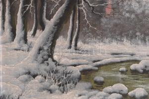 Jelzés nélkül: Havas erdő. Olaj, vászon, kartonon, 45x61,5 cm