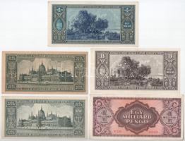 1945. 1.000.000P + 10.000.000P + 1946. 1.000.000.000P (3db, sorszámkövető) + 100.000.000MP (2db) + 1...