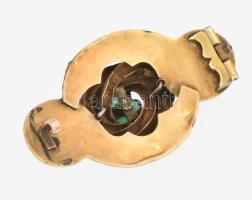 14K arany bross, sérült. malachittal. 6,6 g 1,5 cm