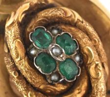14K arany bross, sérült. malachittal. 6,6 g 1,5 cm