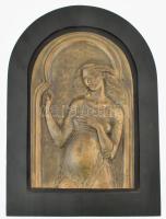 Cyránski (Cziránszki) Mária (1940-2018): Kismama. Bronz falikép fa keretben. Jelzett, képcsarnok címkével, 26x17 cm, kerettel 35x25 cm