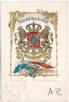 1899 (Vorläufer) Niederlande Je Maintiendrai / Coat of arms of the Netherlands I shall maintain. Verlag von Paul Kohl No. 29. golden decoreted, litho