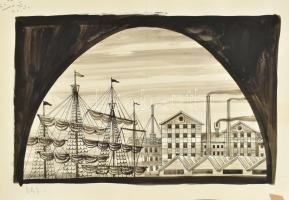 cca 1950-80 Varga Mátyás (1910-2002): díszlettervek gyűjteménye, össz kb. 13 db. Klf. technikák, pap...