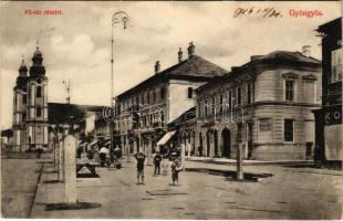 1916 Gyöngyös, Fő tér, Hotel Bruckner szálloda, templom, üzletek (EK)