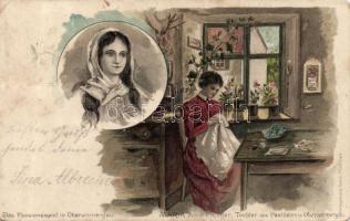 Oberammergau the actress Anna Flunger, playing Maria in the Passion play litho (EK)