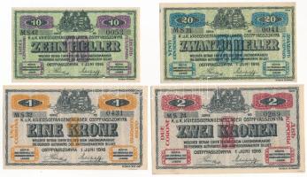 Ostffyasszonyfa / Hadifogolytábor 1916. június 1. 10f + 20f + 1K + 2K, mind "MS" betűjelle...