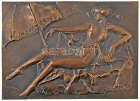 Fritz János (1947-) DN &quot;Nő madárral&quot; bronz falra akasztható plakett (208x293mm) T:UNC / Hungary ND &quot;Women with bird&quot; bronze hangable plaque (208x293mm) C:UNC