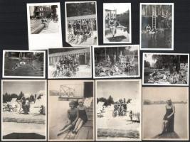 cca 1930-1940 Bélatelep, Margitsziget, fürdőzők, 12 db fotó, némelyik sérült, 8,5×6,5 és 11,5×8,5 cm