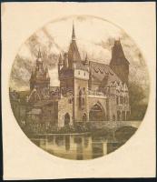 Olvashatatlan jelzéssel: Vajdahunyad vár (Budapest). Rézkarc, papír, művészpéldány EA XI/XV számozással. d: 18 cm