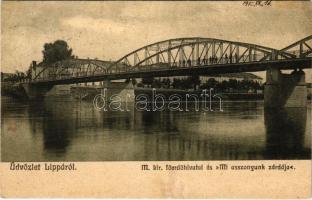 1912 Lippa, Lipova; M. kir. főerdőhivatal és "Mi asszonyunk zárda", híd. Zeitler Lajos kiadása / bridge, forestry office, nunnery (EK)