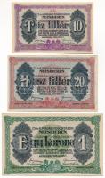 Nezsider / Hadifogolytábor 1916. július 1. 10f + 20f + 1K mind "MS" betűjellel, római sorozat- és arab sorszámmal T:AU-F az egyiken tűlyuk Hungary / Nezsider / POW Camp 1. 07. 1916. 10 Heller + 20 Heller + 1 Krone all with "MS" letters, Roman series and Arabic serial number C:AU-F pin holes on one Adamo HHE-1.1.3, HHE-1.2.3, HHE-1.3.3