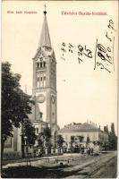 1912 Buziás, Római katolikus templom, Nagy szálloda. Nosek Gusztáv kiadása / church, Grand Hotel