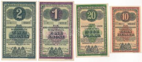 Sopronnyék / Hadifogolytábor 1916. június 16. 10f + 20f + 1K + 2K mind arab sorozat- és sorszámmal T:AU  Hungary / Sopronnyék / POW Camp 16. 06. 1916. 10 Heller + 20 Heller + 1 Krone + 2 Kronen all with Arabic series and serial number C:AU Adamo HHP-1.2, HHP-1.3, HHP-1.4, HHP-1.5