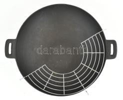 Nagyobb méretű vas wok, tartozékkal, fedővel, d: 36,5 cm
