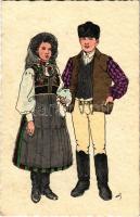 Csík, Ciuc; Székely népviselet, pár / Szekler couple, folklore s: Haáz