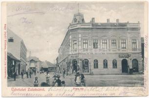 1908 Zalatna, Zlatna; Piac tér, Kovács Károly és Dengel F. üzlete. Nagy Árpád kiadása / square, shops