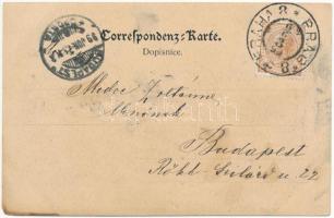 1899 (Vorläufer) Praha, Prag, Prague; Komenskyplatz / street view, tram, Karel Zajicek shop. L. J. (...