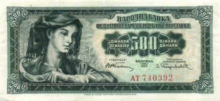 Jugoszlávia 1955. 100D, 500D T:II+ Csak egyszer hajtva! + 1981.11.4. 1000D T:I