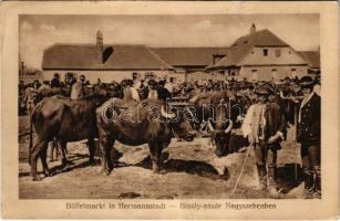 Nagyszeben, Hermannstadt, Sibiu; Bivaly vásár. Jos. Drotleff 1917. / oxen market (ázott sarok / wet corner)