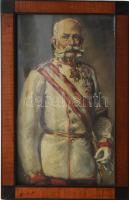 Jelzés nélkül, XX. sz. eleje: I. Ferenc József portréja. Olaj, vászon. Régi, kitámasztható, üvegezet...