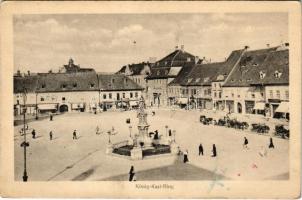 Nagyszeben, Hermannstadt, Sibiu; König Karl Ring / Fő tér, üzletek, Nepomuki szobor. Jos. Srotleff 1918. / square, shops, statue