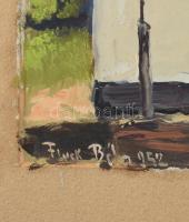 Fluck Béla (1889-?): Tanya napfényben, 1952. Olaj, karton. Jelzett. Paszpartuban.16,5x25 cm