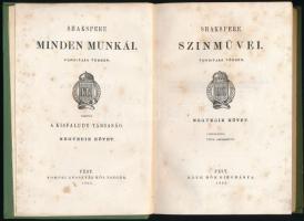 Shakspere minden munkái IV. köt.: Shakspere színművei. IV. köt. Coriolanus, Titus Andronicus. Pest, 1865, Kisfaludy-Társaság Tomori Anasztáz költségén, Ráth Mór bizománya,4+248 p. Átkötött egészvászon-kötés, kopott borítóval, sérült gerinccel, foxing foltos lapokkal.