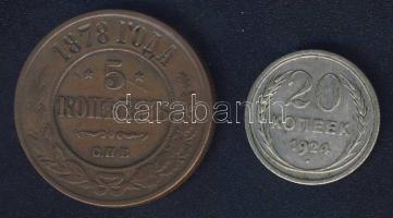 Cári Oroszország 1878. 5k T:3 + Szovjetunió 1924. 20k Ag T:3