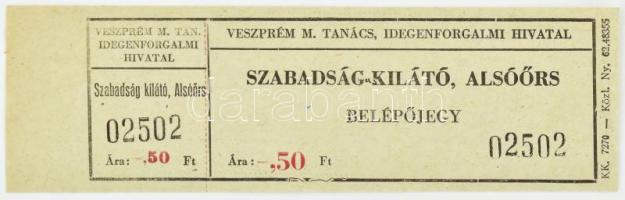 cca 1960 Belépőjegy a Balaton melletti alsóörsi Csere-hegyen lévő Szabadság-kilátóba, 50 fillér, szép állapotban