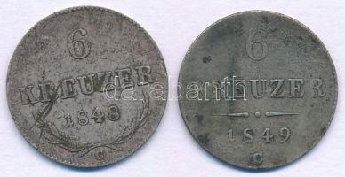 Ausztria 1849A 6kr Ag + 1849C 6kr Ag T:VF,F patina  Austria 1849A 6kr Ag + 1849C 6 Kreuzer Ag C:VF,F patina Krause KM#2200