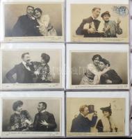 Kb. 400 db RÉGI zsáner motívum képeslap nagy albumban: hölgyek, romantikus szerelmes párok, üdvözlől...