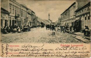 1902 Losonc, Lucenec; Gácsi utca, lisztraktár, üzletek. Redlinger kiadása / street, shops (fl)