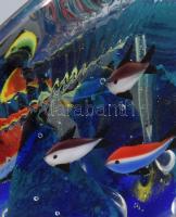 Murano "Aquarium" levélnehezék, hal alakú öntött üveg, belsejében akváriumot idéző színezé...