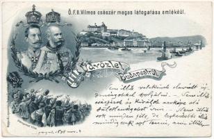 1898 (Vorläufer) Budapestről, Ő.F. II. Vilmos császár magas látogatása emlékéül, Ferenc József. Koppe A.L. Art Nouveau, floral, litho (EB)