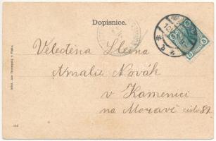 Písek, Malé námesti. Nákl. Jan Thorovsky / square, church, statue, shops. Art Nouveau frame (fl)