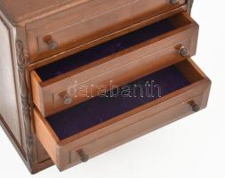 Ékszeres szekrényke, 4 fiókkal, kopással, cca 20x19x11 cm