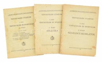 Az Országos Testnevelési Tanács kiadványai, 3 db füzet: Testnevelési utasítás. II. rész: Testnevélési és sportágak. 2 füzet: Szabadgyakorlatok.; 3. füzet: Atlétika.; 10. füzet: Egyéb ágak. Bp., 1926, Stádium. Kiadói tűzött papírkötés, változó állapotban.