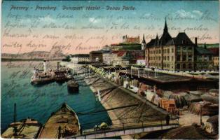 1914 Pozsony, Pressburg, Bratislava; Duna-parti részlet, vár, rakpart / Donau Partie / Danube riverside, castle, quay (EK)