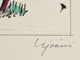 Ujváry Lajos (1925-2006): Balatonföldvár, parti fák, 1969. Kréta, tus, papír, jelzett. Papírra kasír...